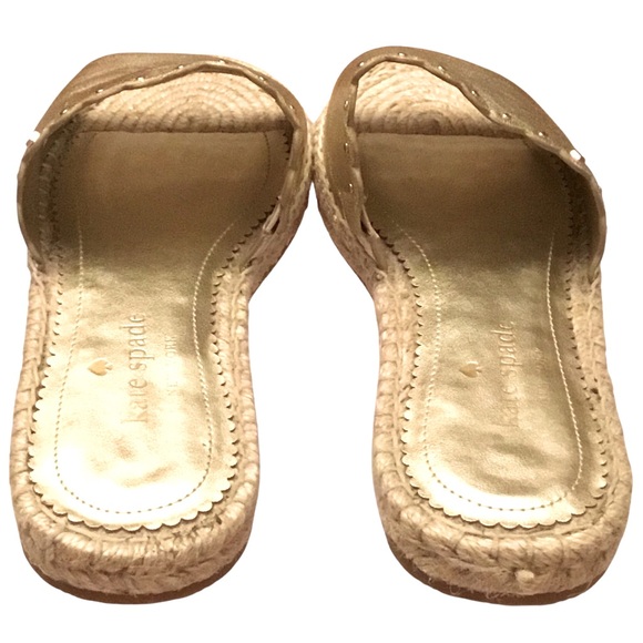 Kate Spade Giovanna Espadrille Slide Flats Gold Metallic Leather Size: 7.5 - Picture 6 of 15